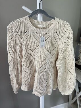 Maurices Ivory Open-Weave Cable Crew Sweater
